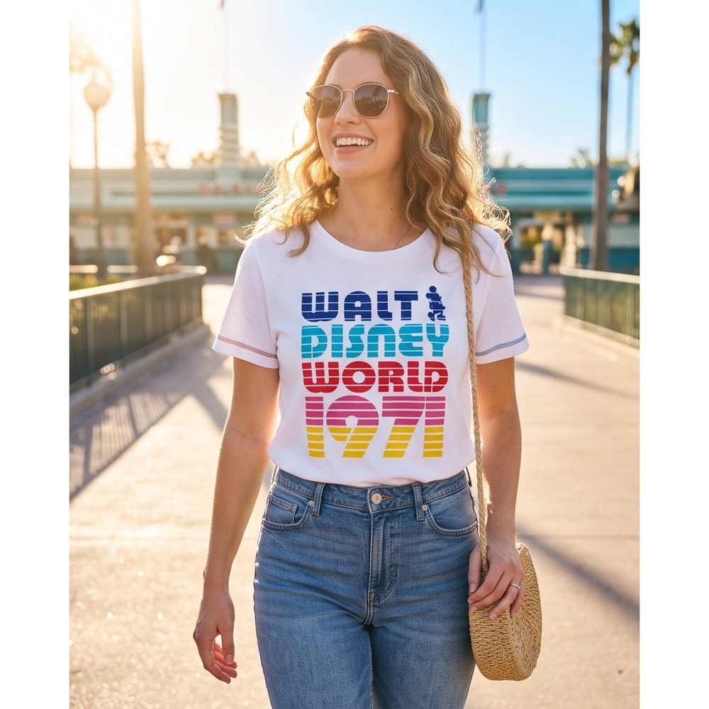 Disney Parks 3X Walt Disney World 1971 Retro Rainbow T-Shirt White